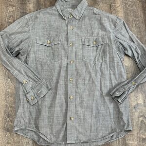Duluth Trading Company Gray Men’s Cotton Chambray Casual Button Up Shirt Large